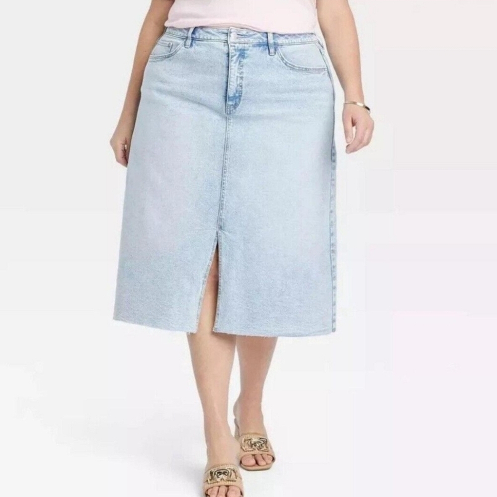 Ava & Viv A-Line Midi Raw Hem Denim Skirt Size 26